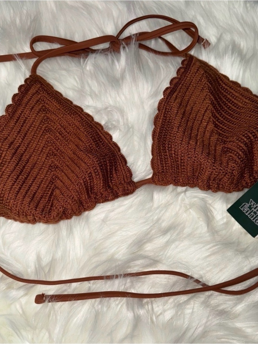 wild fable Brown Crochet Triangle Bikini Top